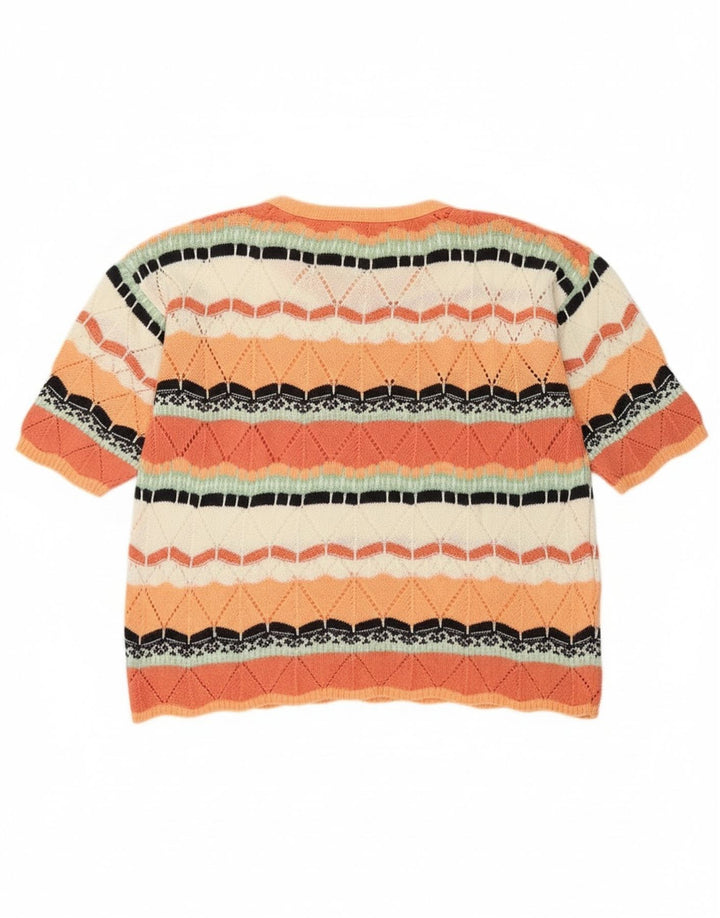 Vintage dame sweater med rund hals DK 14 Medium Orange Geometrisk