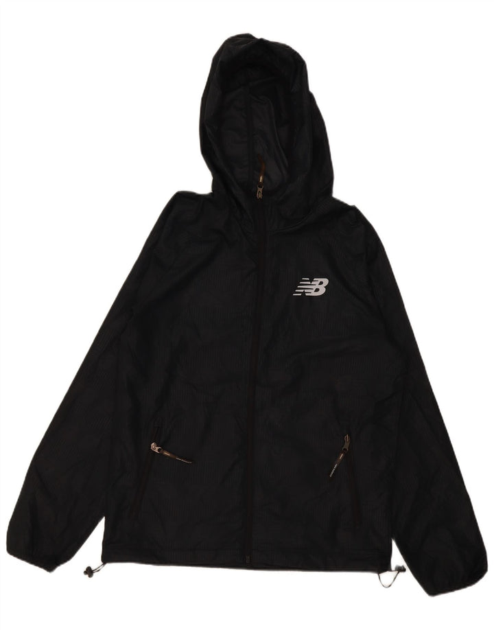 New Balance Herre grafisk regnjakke med hætte UK 36 Lille sort polyester