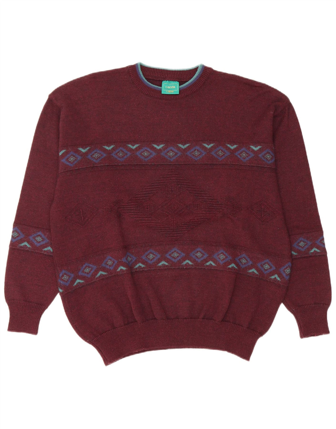 Canda sweater med rund hals til mænd IT 52/54 Large Burgundy Argyle/Diamond