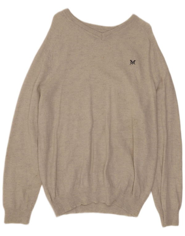 CREW TØJ Herre V-hals sweater 2XL Beige Flecked Merino Uld