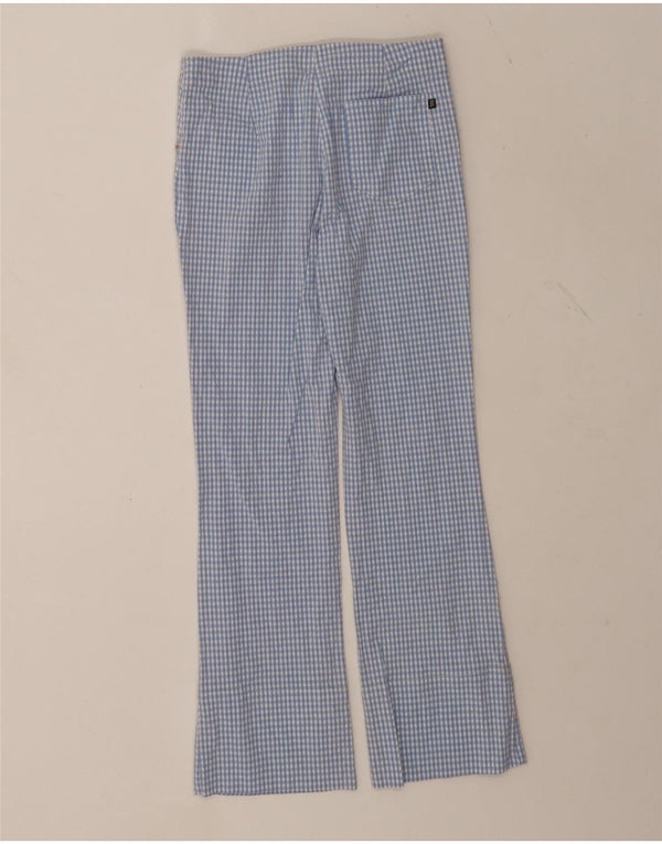 Tænk Pink Womens Straight Cropped Trousers W24 L25 Blue Gingham Cotton