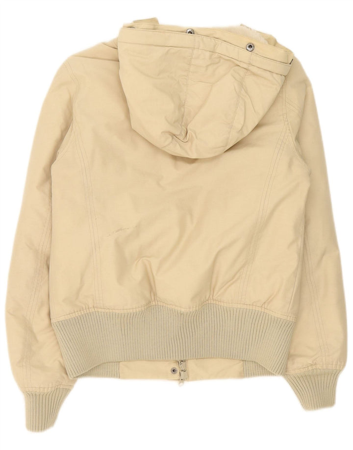 Woolrich Dame Hætte Oversized Polstret Jakke UK 10 Lille Beige Bomuld