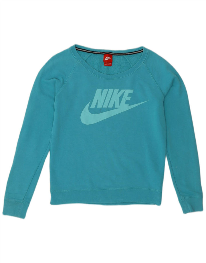 Nike Dame Grafisk Oversized Sweatshirt Jumper UK 6 XS Blå Bomuld
