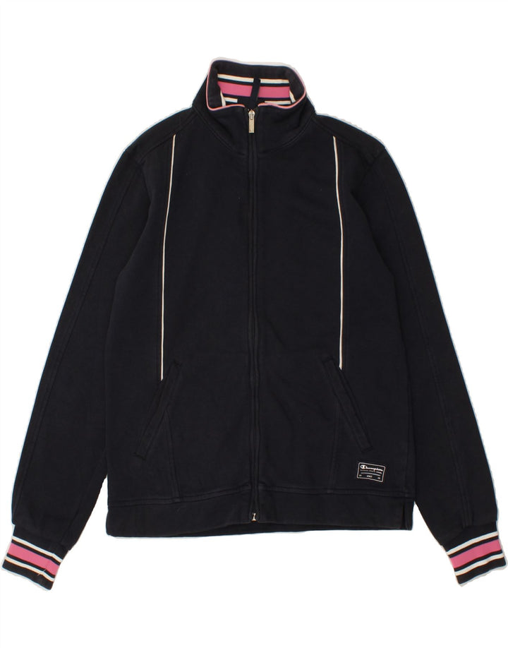 CHAMPION Womens Easy Fit Tracksuit Top Jacket UK 14 Medium Black Cotton Vintage Champion and Second-Hand Champion from Messina Hembry 