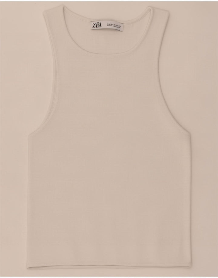 Zara Womens Crop Vest Top UK 8 Small White Viscose