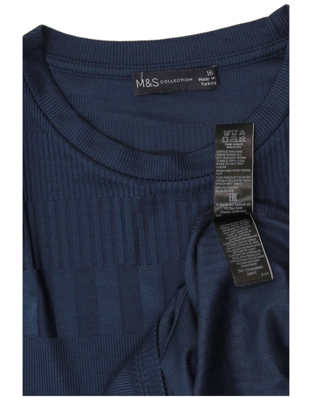MARKS & SPENCER T-shirt top til kvinder UK 16 Stor marineblå stribet polyester