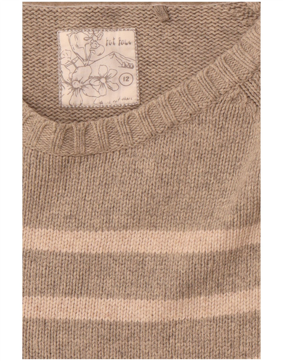 FAT FACE Dame Boat Neck Jumper Sweater UK 12 Medium Grå Stribet