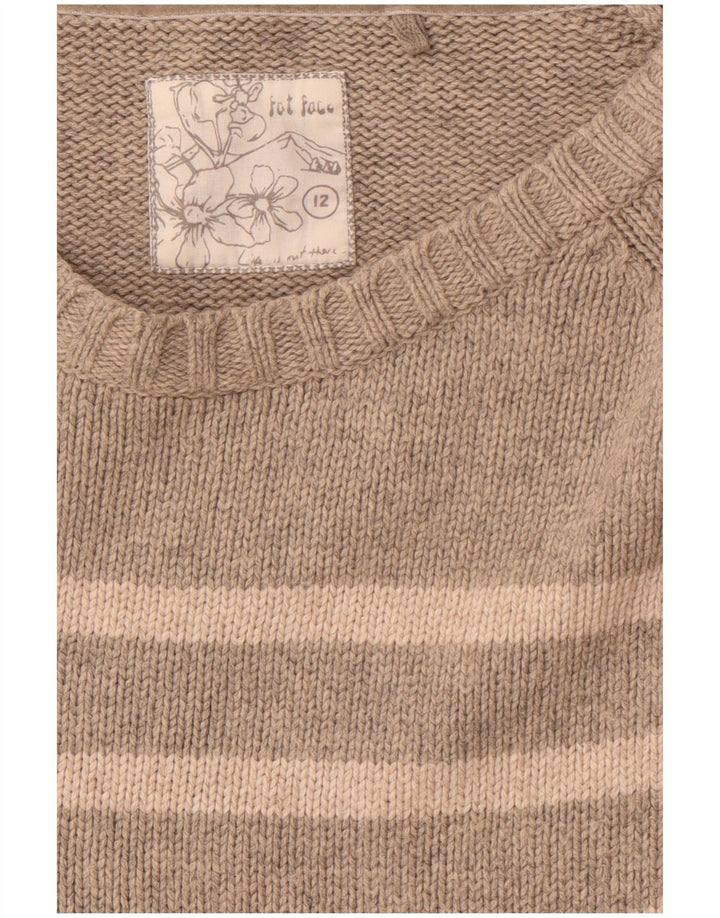 FAT FACE Dame Boat Neck Jumper Sweater UK 12 Medium Grå Stribet