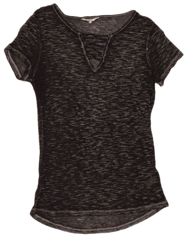 BKE Dame Se Through T-Shirt Top UK 10 Small Black Flecked Bomuld