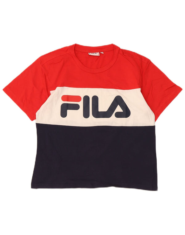 Fila Grafisk T-shirt top til kvinder DK 6 XS Rød Colourblock Bomuld