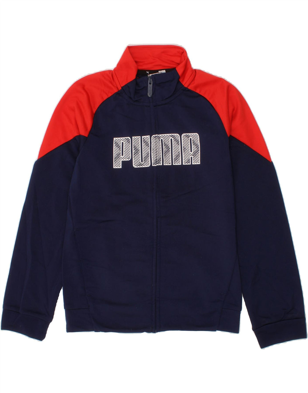 PUMA Boys Graphic Tracksuit Top Jacket 9-10 Years Navy Blue Colourblock Vintage Puma and Second-Hand Puma from Messina Hembry 