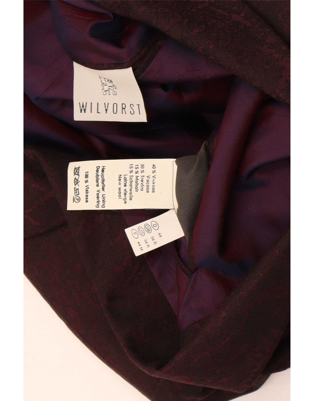 Wilvorst Herre Crop 1-knap blazerjakke UK 34 XS Lilla viskose