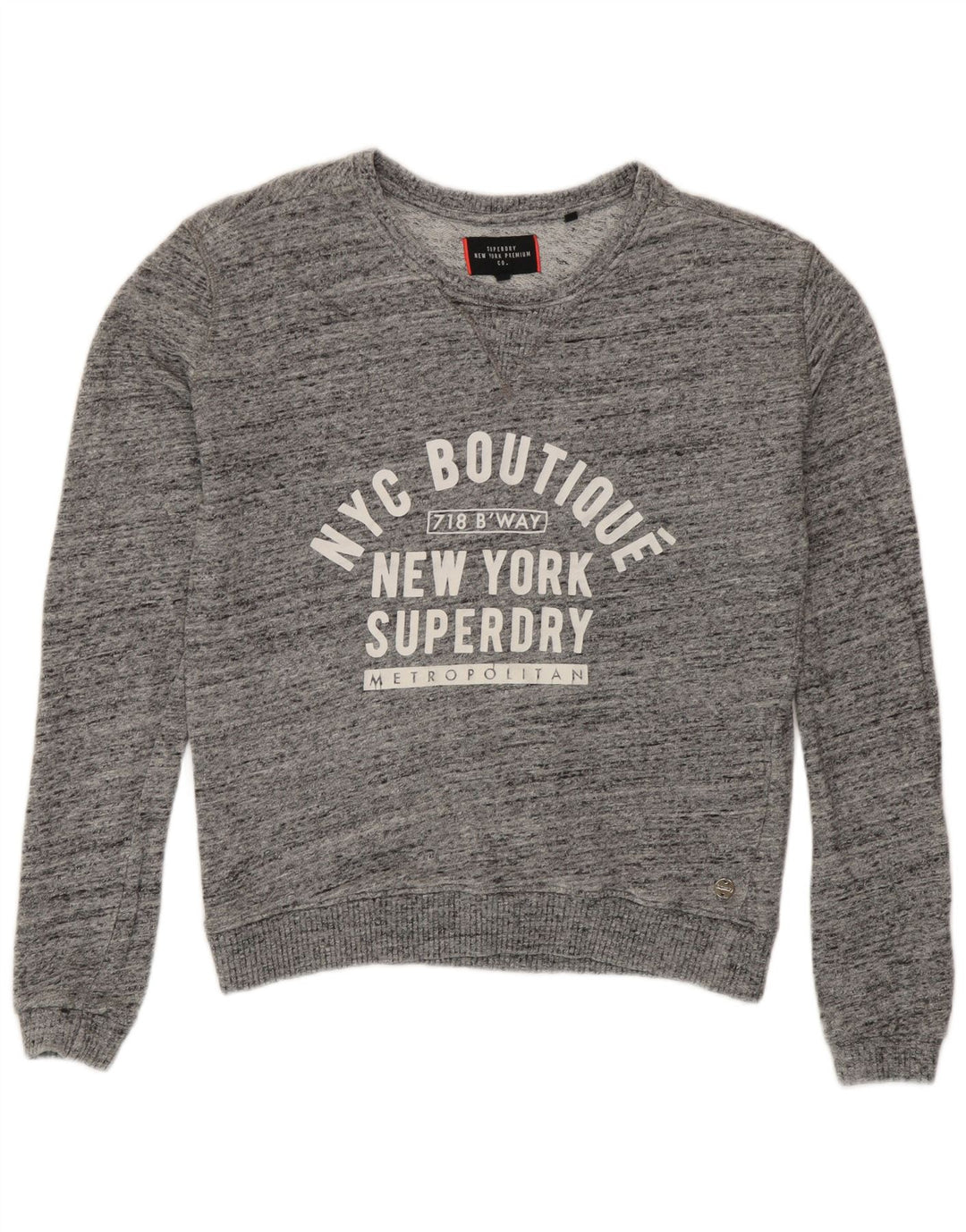 Superdry Graphic Sweatshirt Jumper UK 10 Small Grey Flecked