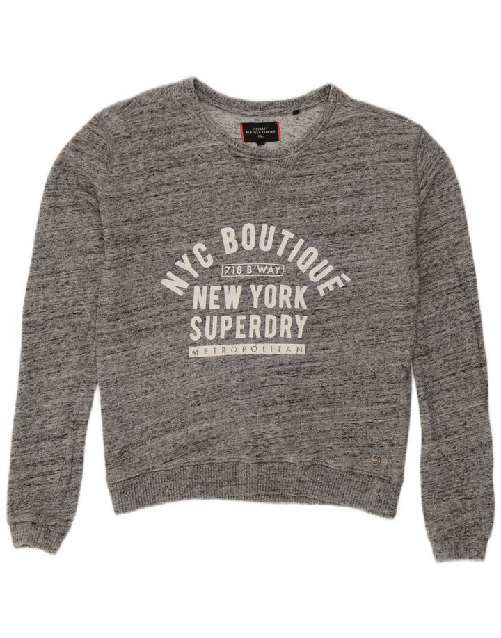 Superdry Graphic Sweatshirt Jumper UK 10 Small Grey Flecked
