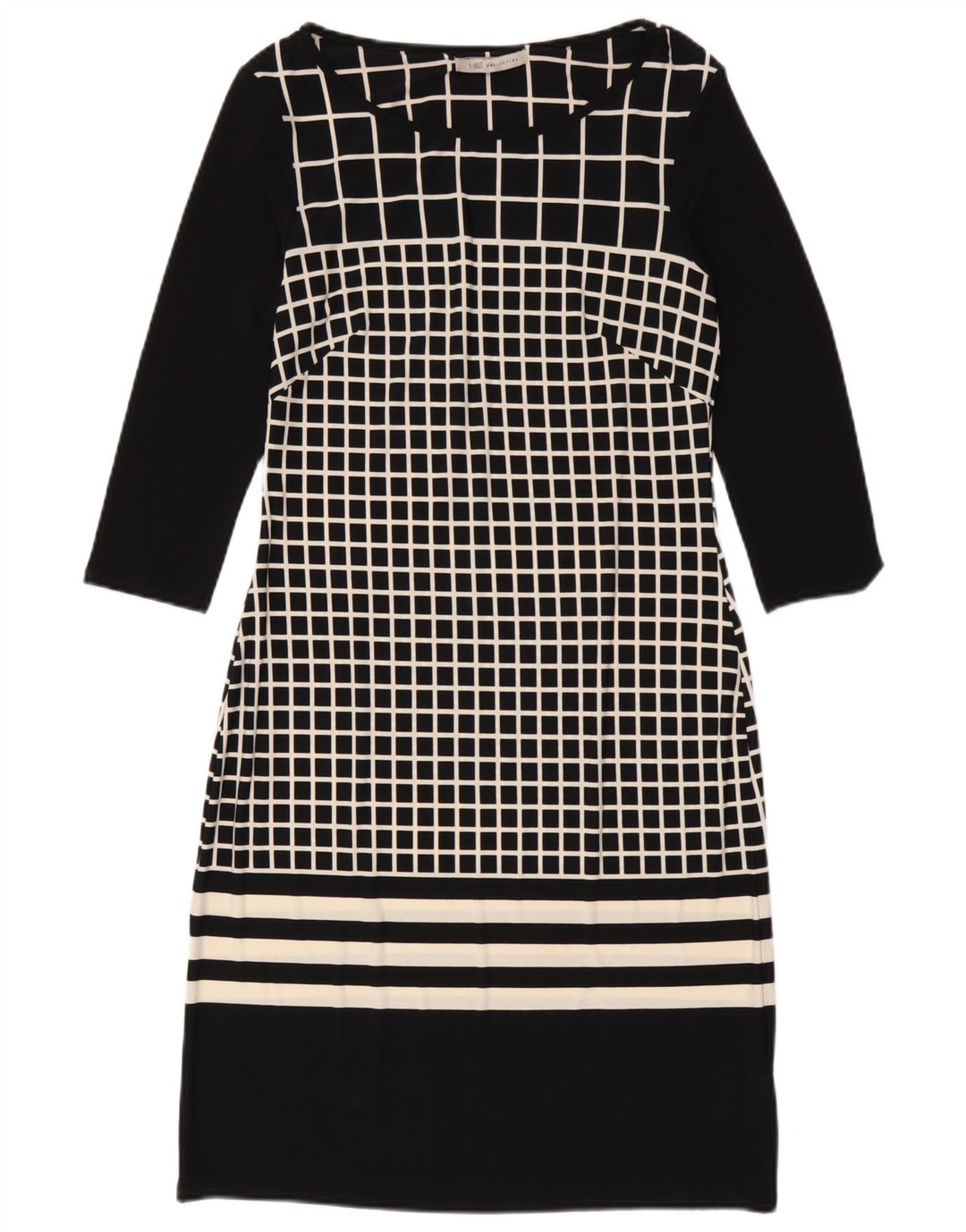 Marks & Spencer Kvinders 3/4-ærmede Skedekjole UK 8 Small Black Check