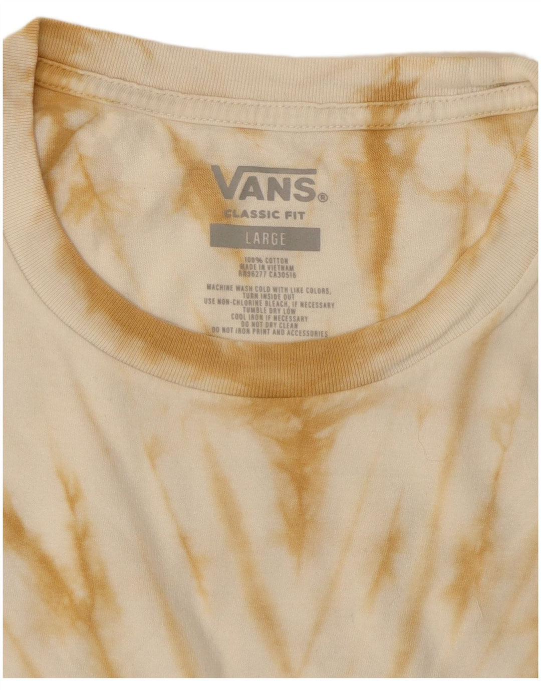 VANS Herre Classic Fit Grafisk T-Shirt Top Stor Beige Tie Dye Bomuld