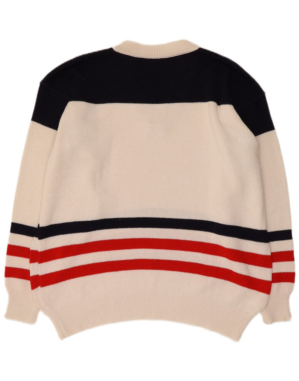 Vintage herre V-hals sweater XL Hvid Colourblock Bomuld