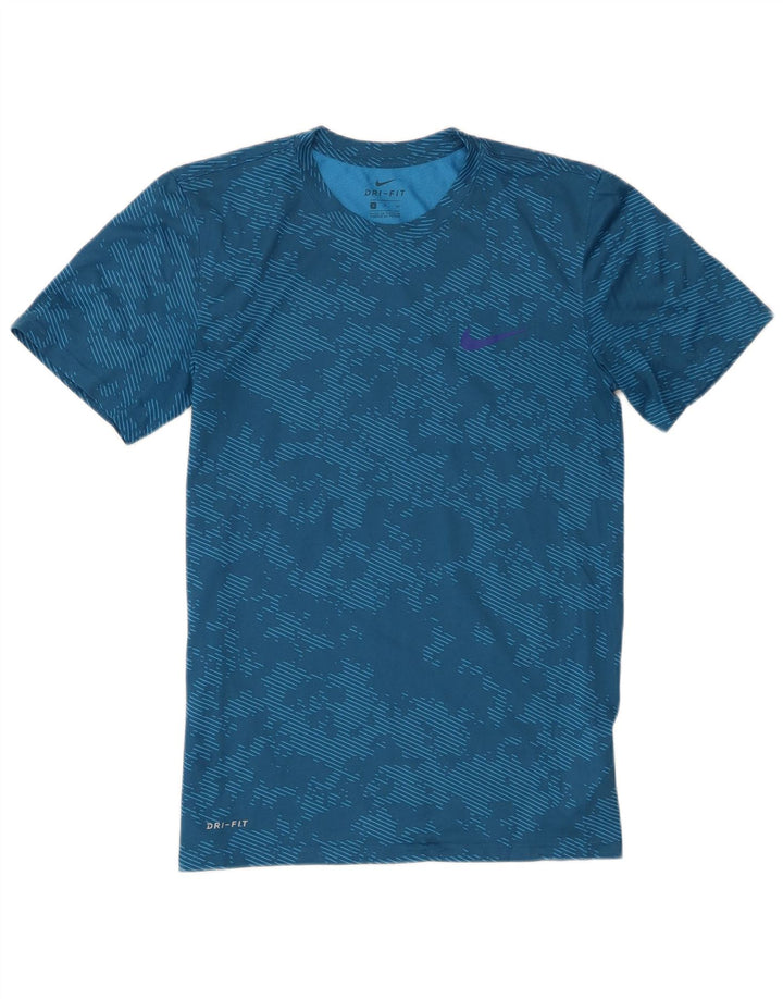 Nike Herre Dri Fit T-Shirt Top Lille Blå Camouflage Polyester