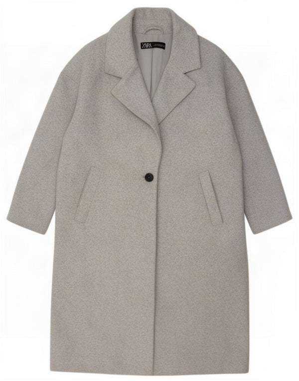 Zara Womens 3/4 Sleeve Oversized Overcoat UK 14 Medium Grey Polyester