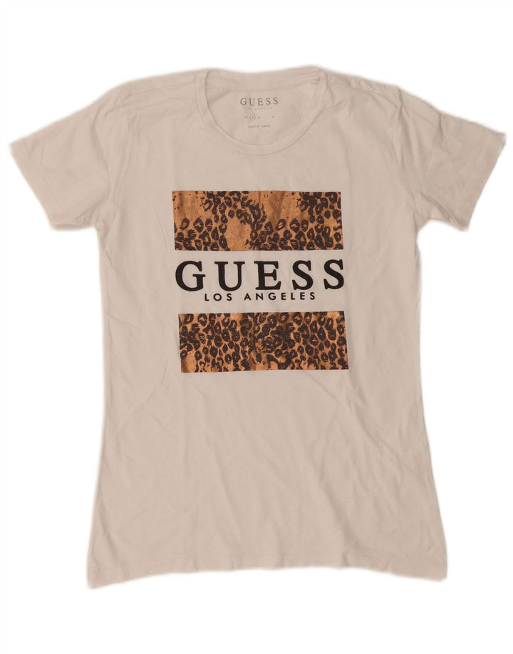Guess Graphic T-Shirt Top UK 10 Small White