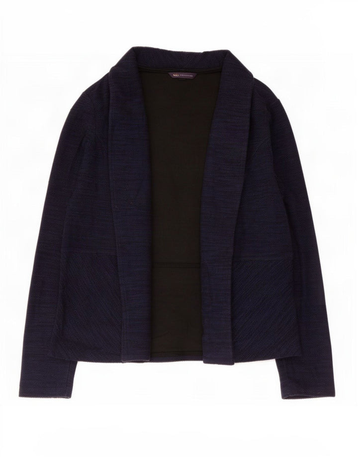 Marks & Spencer Womens Open Blazer Jacket UK 14 Large Navy Blue Cotton