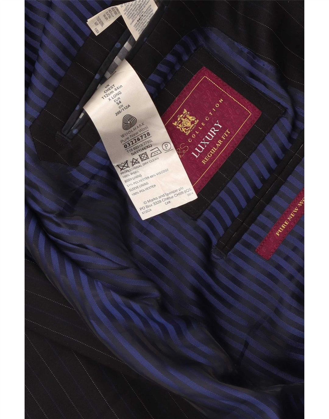 Marks & Spencer Herre 2-knaps blazerjakke UK 44 XL Marineblå nålestribe
