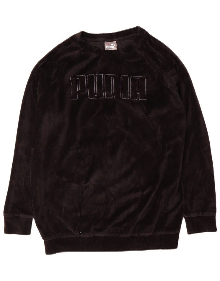 Puma Graphic Velour Sweatshirt Jumper UK 12 Medium Sort Bomuld