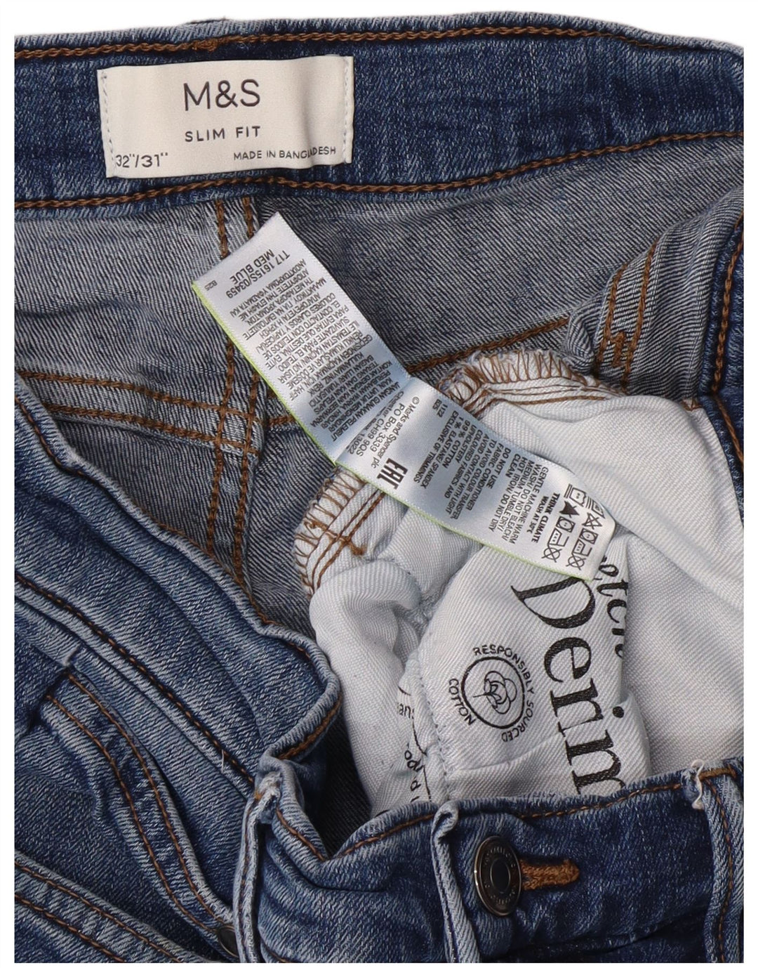 MARKS & SPENCER Slim Jeans til mænd W32 L29 Blue Cotton Classic