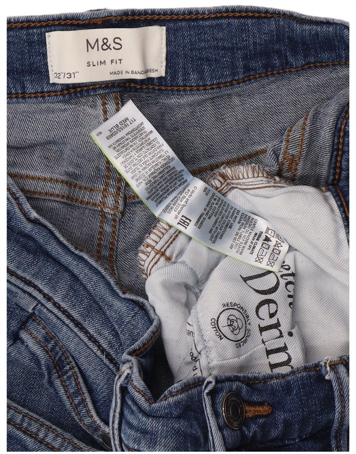 MARKS & SPENCER Slim Jeans til mænd W32 L29 Blue Cotton Classic