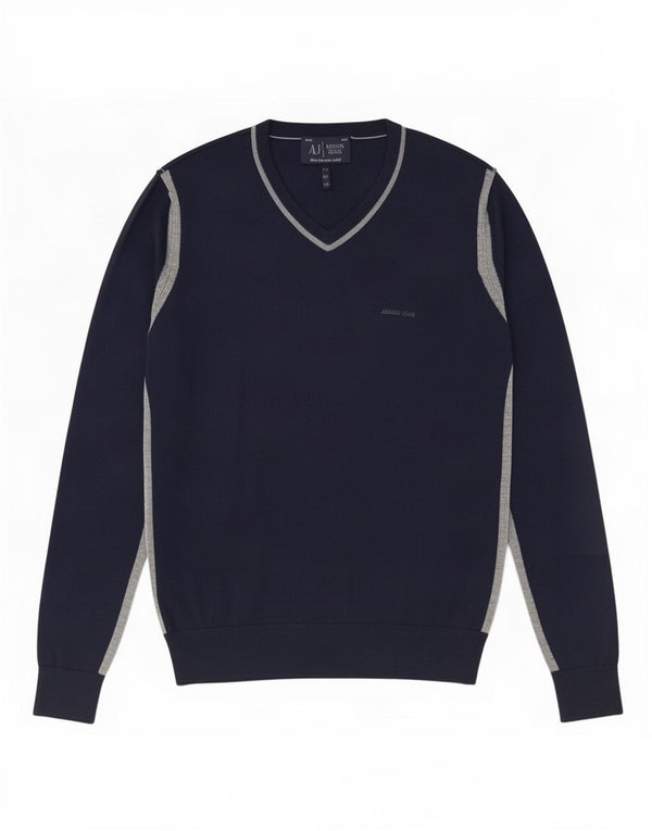 Armani Herre Slim Fit V-hals sweater XL Navy Blue Colourblock