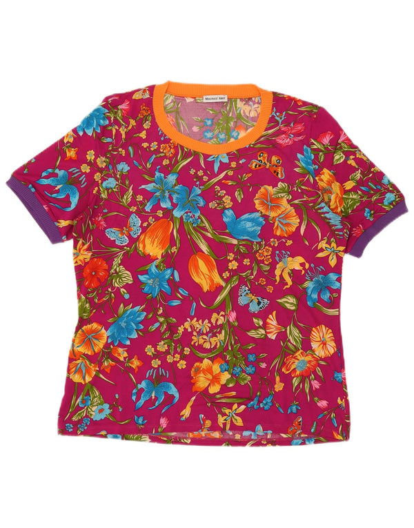 Maurice Abot Dame T-Shirt Top IT 50 XL Pink Floral Viscose