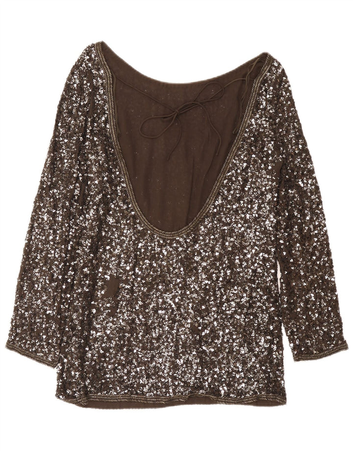 All Saints Dame Langærmet Bluse Top UK 14 Medium Grå