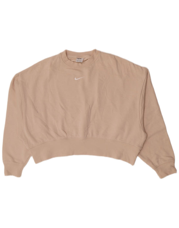 Nike Dame Oversized Sweatshirt Jumper UK 6 XS Beige Bomuld