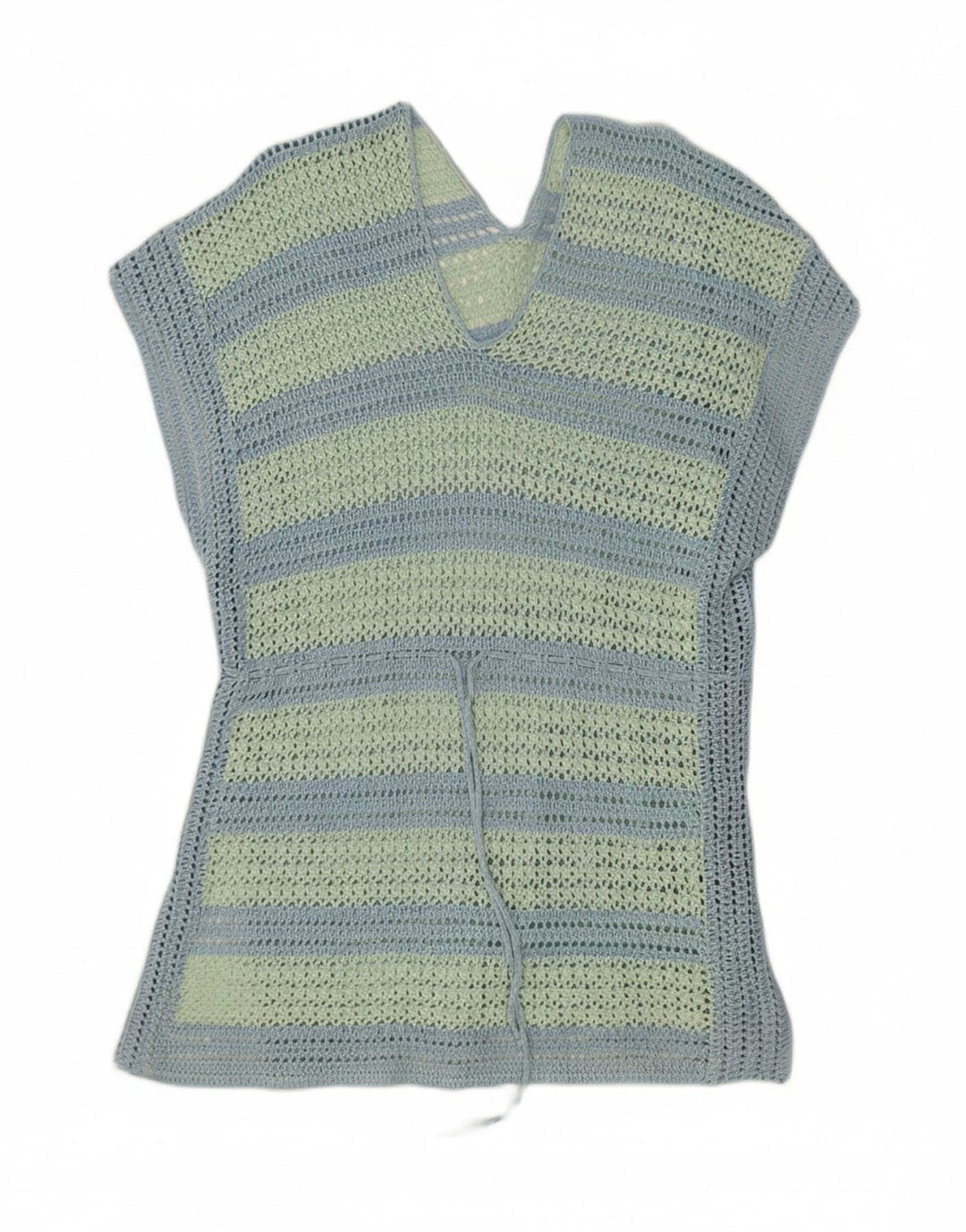 VINTAGE Womens Crochet Tunic Top UK 16 Large Green Striped