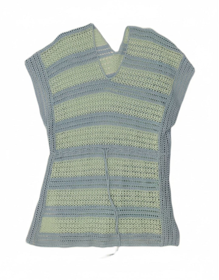VINTAGE Womens Crochet Tunic Top UK 16 Large Green Striped
