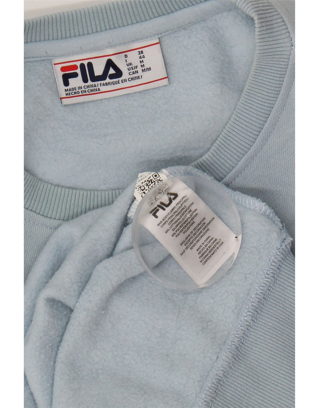 FILA Womens Graphic Sweatshirt Jumper UK 14 Medium Blue Cotton Vintage Fila and Second-Hand Fila from Messina Hembry 