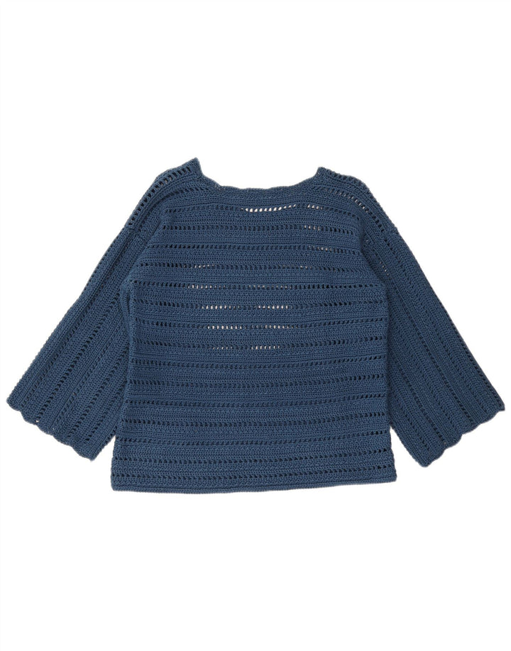 Vintage Dame Boat Neck Jumper Sweater UK 14 Medium Blue