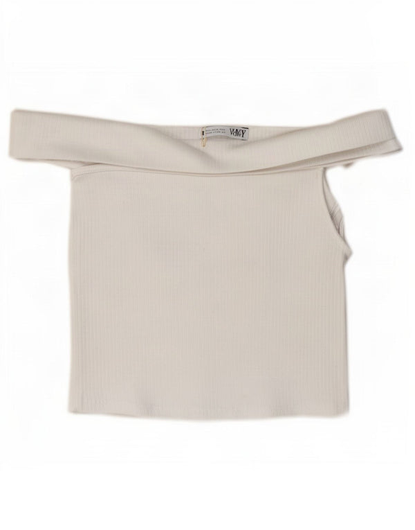 Zara Womens Crop Off Shoulder Top UK 10 Small White Bomuld