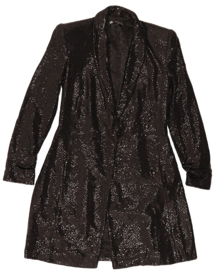 ZARA Womens Longline Open Blazer Jacket UK 6 XS Sort Polyamid
