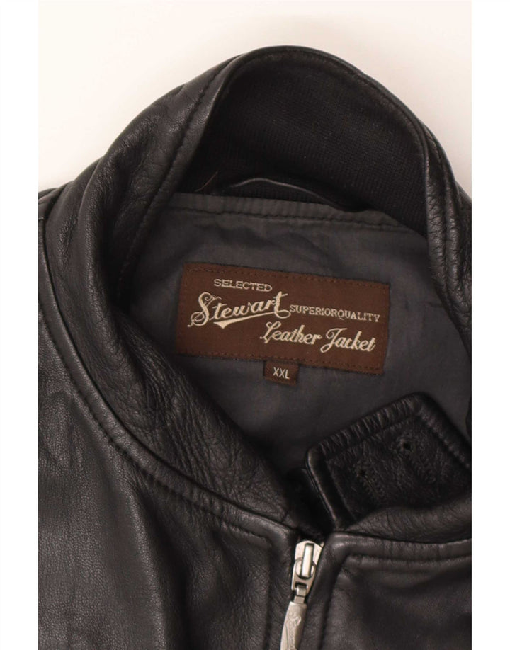 Stewart Womens Bomber Læderjakke UK 20 2XL Sort Læder Biker
