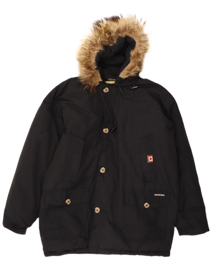 AESSE Herre Hooded Parka Jacket UK 40 Large Black