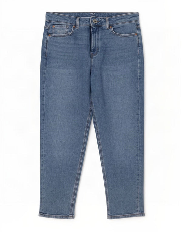 Marks & Spencer Dame Mom Cropped Jeans UK 14 Large W32 L24 Blå Bomuld