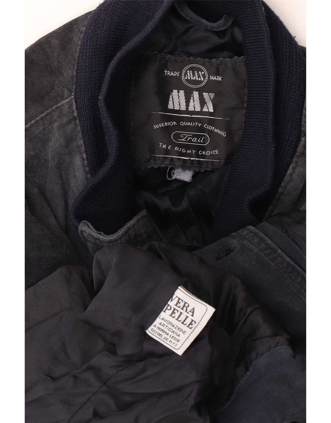 Max Herre Ruskind Bomber Jacket UK 38 Medium Navy Blue Læder
