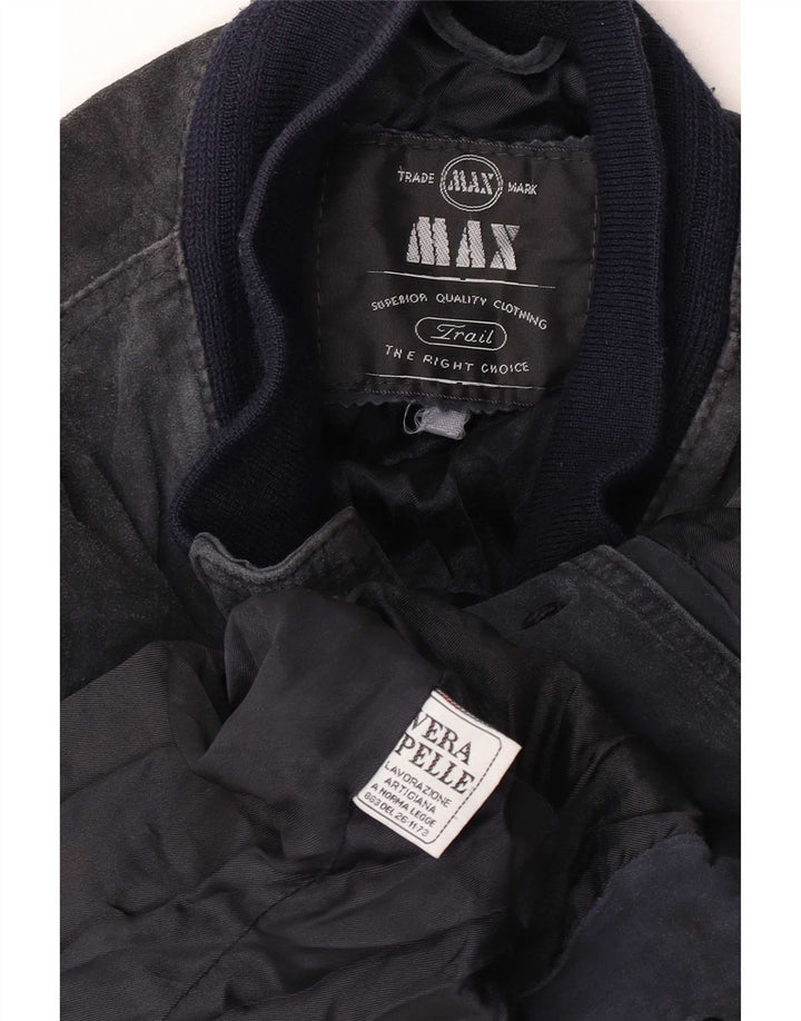 Max Herre Ruskind Bomber Jacket UK 38 Medium Navy Blue Læder