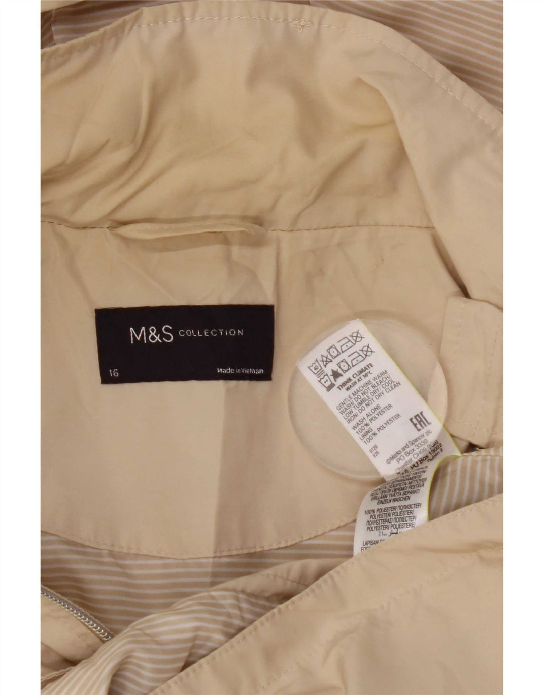Marks & Spencer Regnjakke med hætte til kvinder UK 16 Stor Beige Polyester