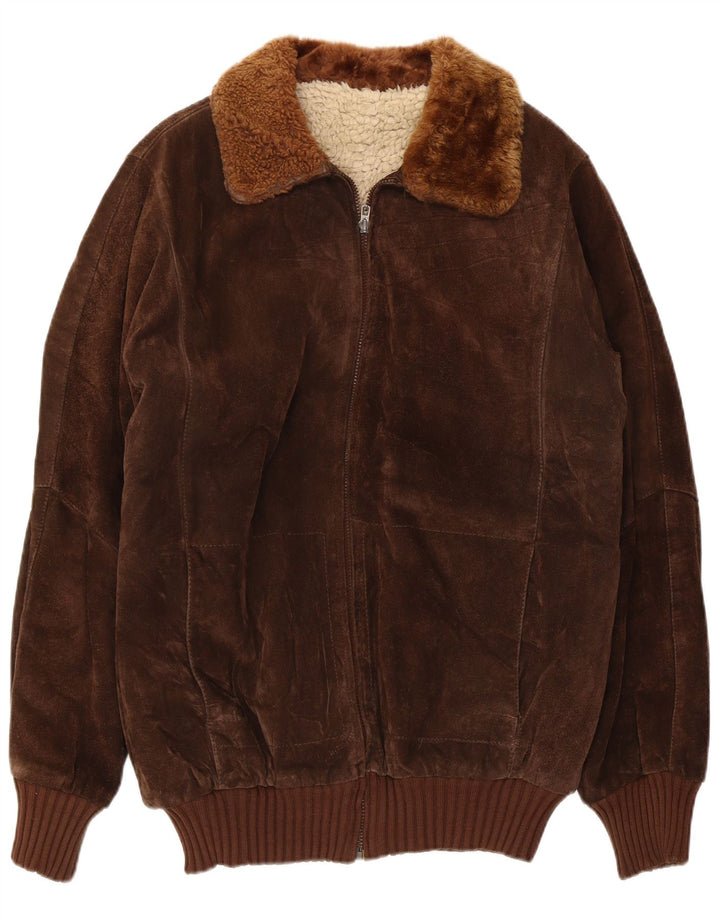 Vintage Herre Sherpa Ruskind Bomber Jacket UK 36 Lille Brun