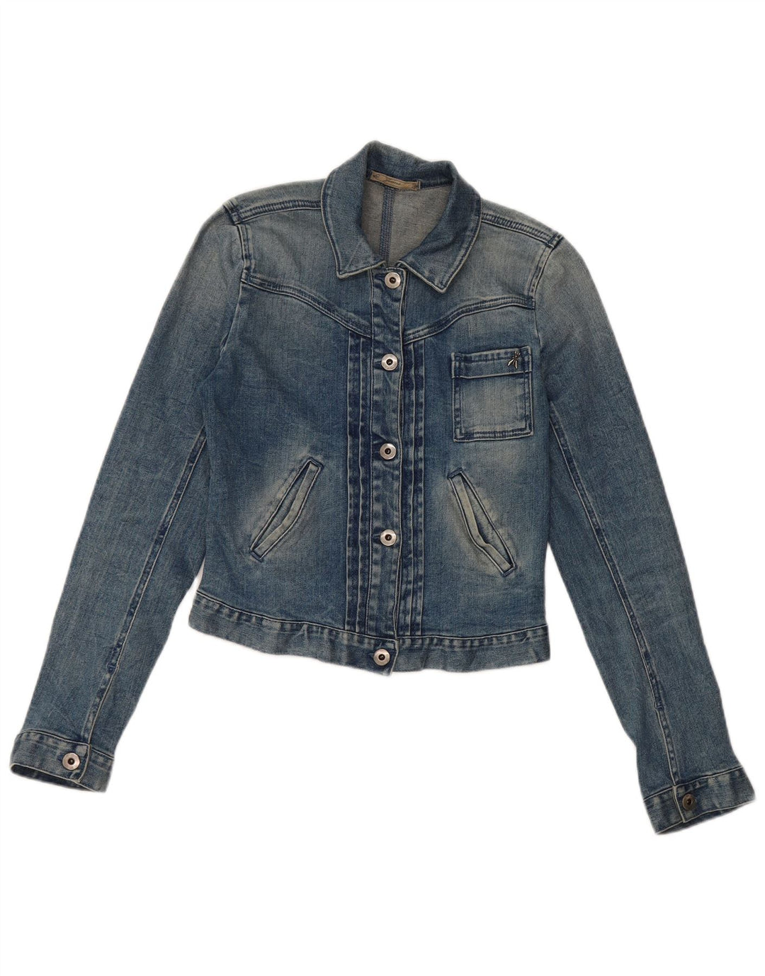 Vintage Dame Crop Denim Jacket IT 40 Small Blue Cotton