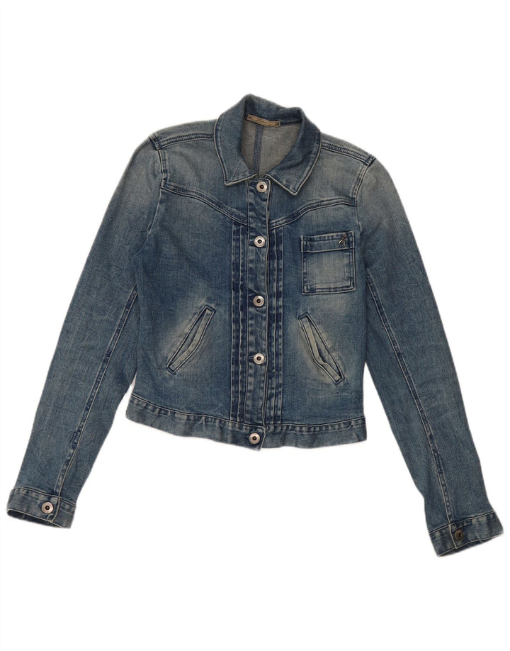 Vintage Dame Crop Denim Jacket IT 40 Small Blue Cotton