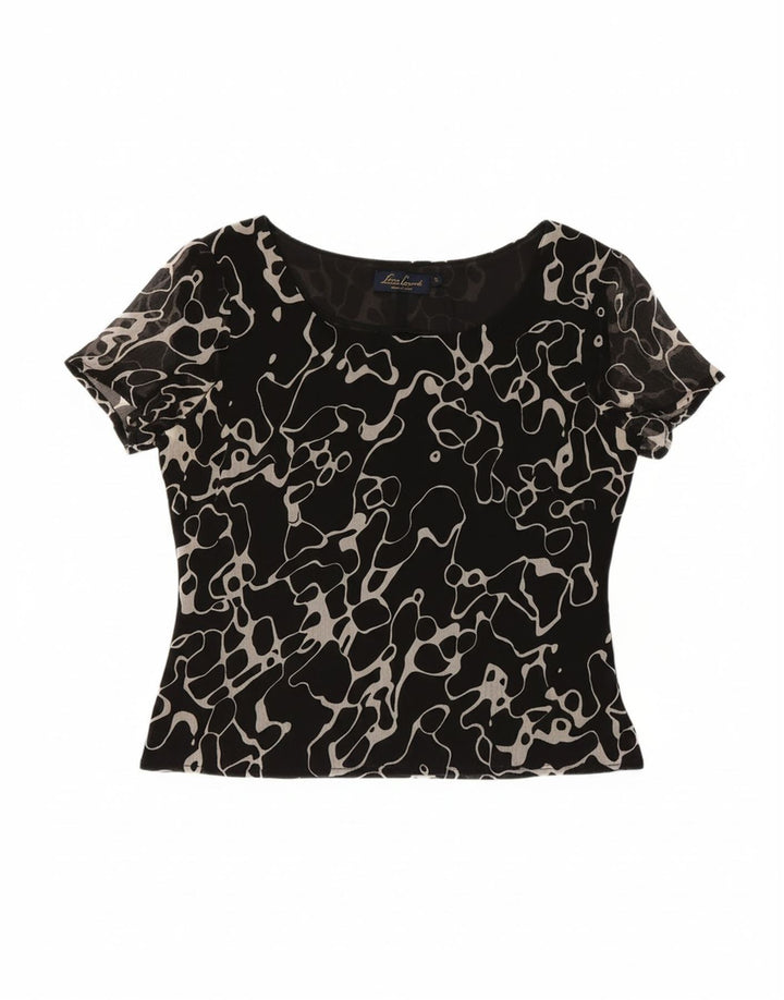 LUISA SPAGNOLI Womens Abstract Pattern Crop Blouse Top UK 14 Medium Black