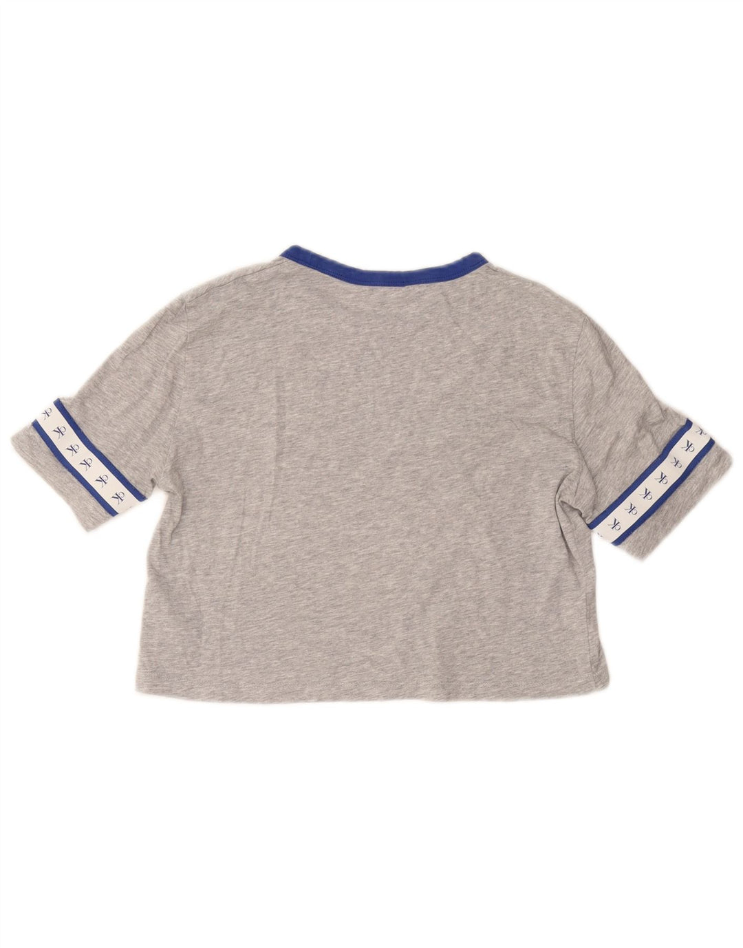 CALVIN KLEIN Dame Crop Grafisk T-Shirt Top UK 6 XS Grå Bomuld